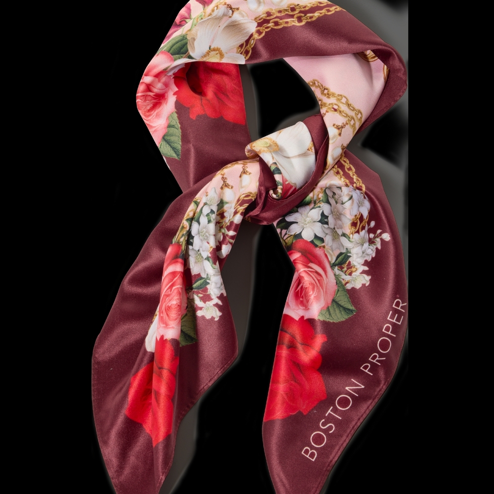 Boston Proper Elegant Floral Scarf - Red and White